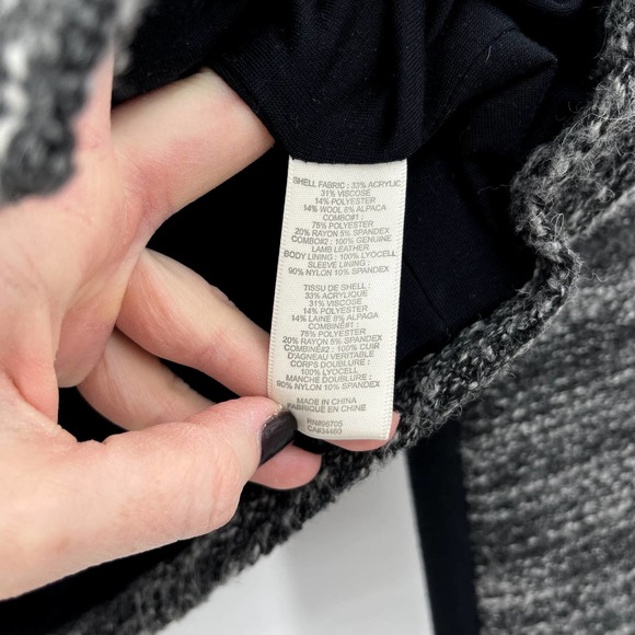 Rebecca Taylor Tweed Asymmetric Faux Leather Trim Jacket Grey Boucle Size 2 Moto - Picture 13 of 16